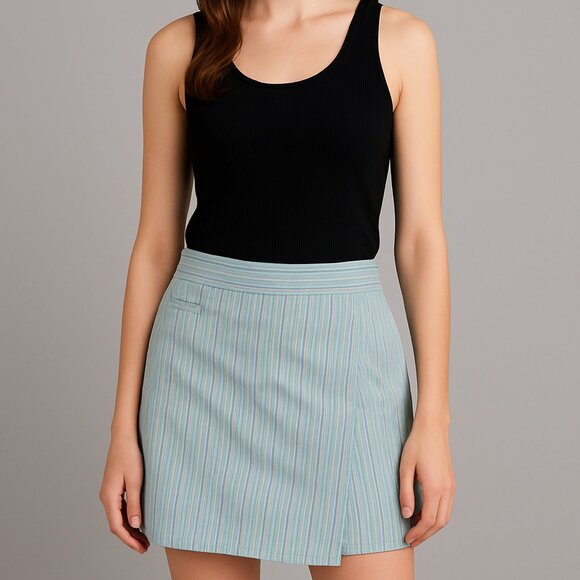 Liz Claiborne Pants - Liz Claiborne First Issue 14 Blue Green Stripe Preppy Y2K Denim Mini Skort VTG